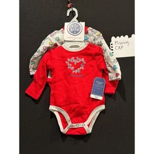 Life is Good Baby 2PC Waffle Knit Bodysuit Set Red Grey Hearts 3-6M NWT
